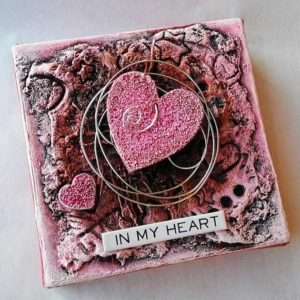 Mixed media pink heart canvas by Kore Sage